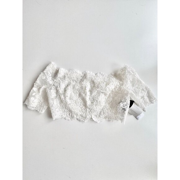 NWT JUSTIN ALEXANDER BRIDAL White Ivory Lace Pearl Embellished Crop Top, Size 16 - Picture 2 of 13